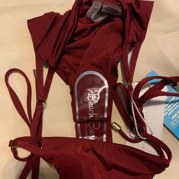 NWT Beach Bunny Maroon Tie String Bikini Bottom Lg - Picture 6 of 7